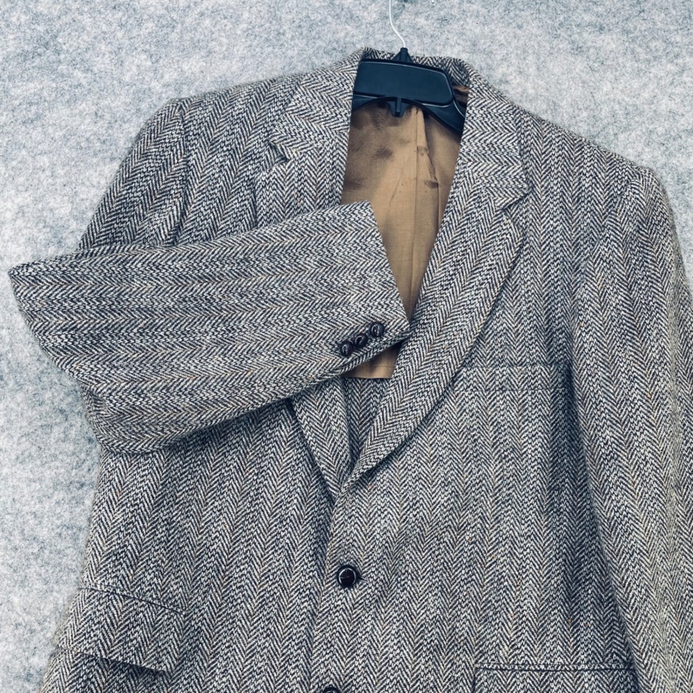 Harris Tweed Sport Coat Mens 46 Long Brown Herringbone Wool Blazer 2 Button USA